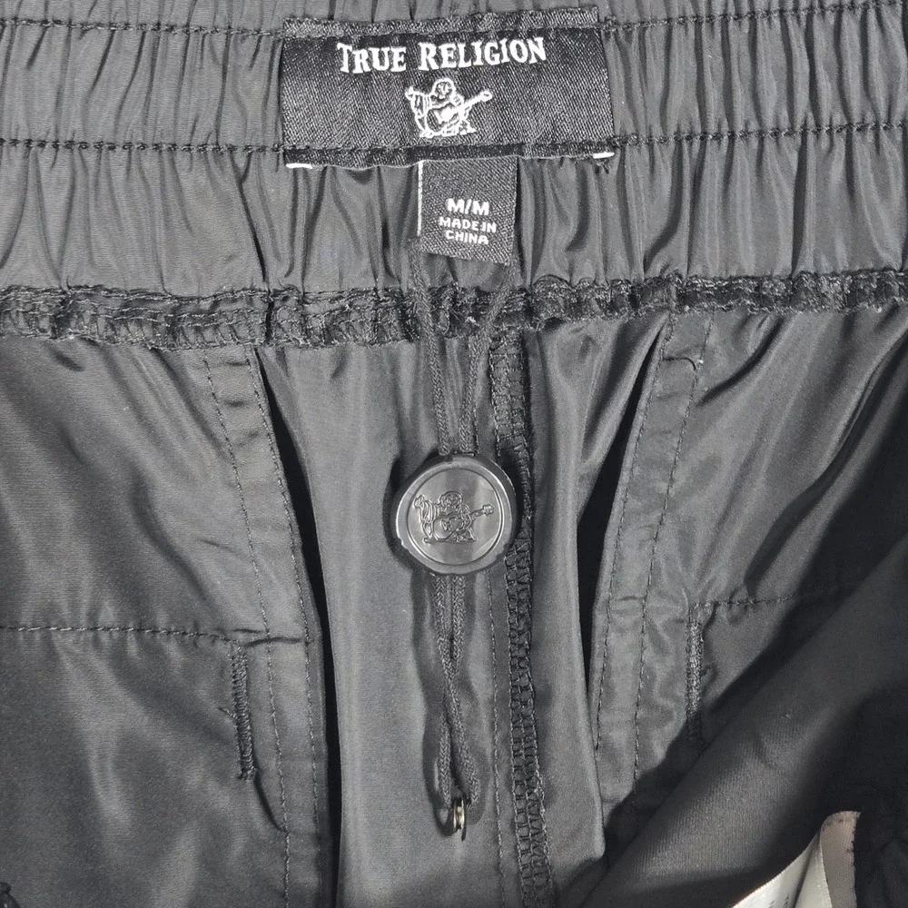 True Religion Jogger Mens Medium Black White Track Pants Paneled Slim Leg